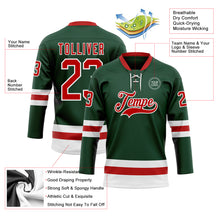 Load image into Gallery viewer, Custom Green Red-White Hockey Lace Neck Jersey
