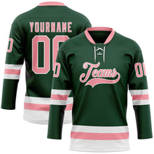 Load image into Gallery viewer, Custom Green Medium Pink-White Hockey Lace Neck Jersey
