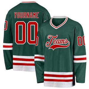 Custom Green Red-White Hockey Jersey