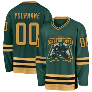 Custom Green Old Gold-Black Hockey Jersey