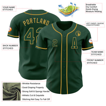 Custom Green Old Gold Authentic Baseball Jersey