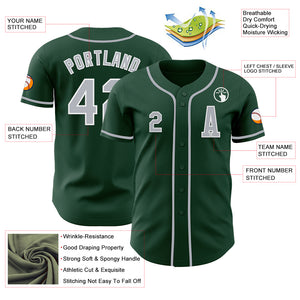 Custom Green Gray-White Authentic Baseball Jersey