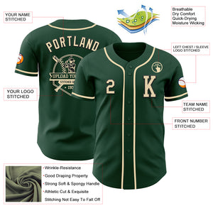 Custom Green Cream-Black Authentic Baseball Jersey