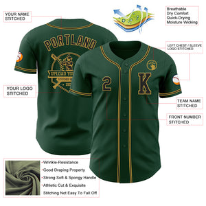 Custom Green Black-Old Gold Authentic Baseball Jersey