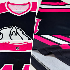 Custom Black Pink-White Hockey Jersey