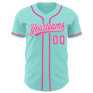 Custom Ice Blue Pink-White Authentic Baseball Jersey