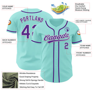 Custom Ice Blue Purple-White Authentic Baseball Jersey