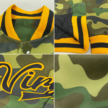 Custom Camo Black-Gold Bomber Full-Snap Varsity Letterman Salute To Service Jacket