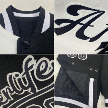 Custom White Black Bomber Full-Snap Varsity Letterman Split Fashion Jacket