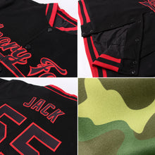 Load image into Gallery viewer, Custom Camo Black-Cream Bomber Full-Snap Varsity Letterman Salute To Service Jacket
