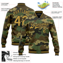 Load image into Gallery viewer, Custom Camo Old Gold-Black Bomber Full-Snap Varsity Letterman Salute To Service Jacket
