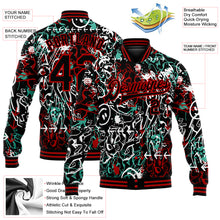 Load image into Gallery viewer, Custom Graffiti Pattern Black-Red Abstract Grunge Art 3D Bomber Full-Snap Varsity Letterman Jacket
