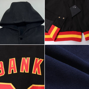 Custom Navy Crimson-Gold Bomber Full-Snap Varsity Letterman Two Tone Hoodie Jacket