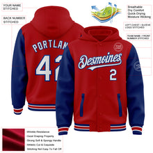 Load image into Gallery viewer, Custom Red White-Royal Bomber Full-Snap Varsity Letterman Two Tone Hoodie Jacket
