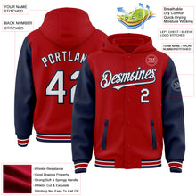 Load image into Gallery viewer, Custom Red White-Navy Bomber Full-Snap Varsity Letterman Two Tone Hoodie Jacket
