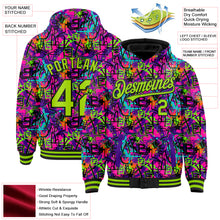 Load image into Gallery viewer, Custom Graffiti Pattern Neon Green-Black Splash 3D Bomber Full-Snap Varsity Letterman Hoodie Jacket
