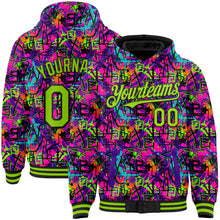 Load image into Gallery viewer, Custom Graffiti Pattern Neon Green-Black Splash 3D Bomber Full-Snap Varsity Letterman Hoodie Jacket
