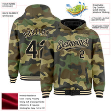 Load image into Gallery viewer, Custom Camo Black-Cream 3D Bomber Full-Snap Varsity Letterman Salute To Service Hoodie Jacket
