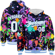 Load image into Gallery viewer, Custom Graffiti Pattern White-Light Blue Splash 3D Bomber Full-Snap Varsity Letterman Hoodie Jacket
