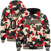 Load image into Gallery viewer, Custom Camo Black-Cream 3D Bomber Full-Snap Varsity Letterman Salute To Service Hoodie Jacket
