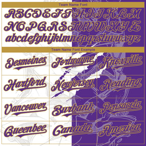 Custom Graffiti Pattern Purple-Old Gold Scratch 3D Bomber Full-Snap Varsity Letterman Hoodie Jacket