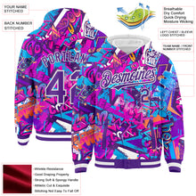 Load image into Gallery viewer, Custom Graffiti Pattern Purple-White Splash 3D Bomber Full-Snap Varsity Letterman Hoodie Jacket
