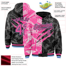 Load image into Gallery viewer, Custom Graffiti Pattern Pink Black-Light Blue Scratch 3D Bomber Full-Snap Varsity Letterman Hoodie Jacket
