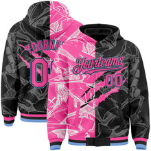 Load image into Gallery viewer, Custom Graffiti Pattern Pink Black-Light Blue Scratch 3D Bomber Full-Snap Varsity Letterman Hoodie Jacket
