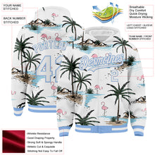 Load image into Gallery viewer, Custom White Light Blue Tropical Hawaii Palm Trees 3D Bomber Full-Snap Varsity Letterman Hoodie Jacket
