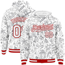 Load image into Gallery viewer, Custom White Red Christmas 3D Bomber Full-Snap Varsity Letterman Hoodie Jacket
