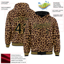 Load image into Gallery viewer, Custom Brown Black-Old Gold Leopard Print 3D Pattern Design Bomber Full-Snap Varsity Letterman Hoodie Jacket
