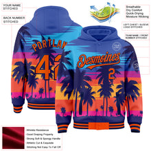 Load image into Gallery viewer, Custom Royal Orange-Navy Tropical Hawaii Palm Trees 3D Bomber Full-Snap Varsity Letterman Hoodie Jacket
