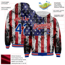 Load image into Gallery viewer, Custom White Royal-Red American Flag Fashion 3D Bomber Full-Snap Varsity Letterman Hoodie Jacket
