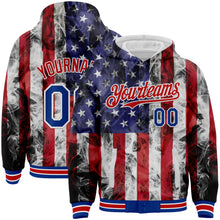 Load image into Gallery viewer, Custom White Royal-Red American Flag Fashion 3D Bomber Full-Snap Varsity Letterman Hoodie Jacket
