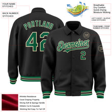 Load image into Gallery viewer, Custom Black Kelly Green-Cream Bomber Full-Snap Varsity Letterman Lapel Collar Byron Jacket
