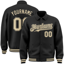 Load image into Gallery viewer, Custom Black Cream Bomber Full-Snap Varsity Letterman Lapel Collar Byron Jacket
