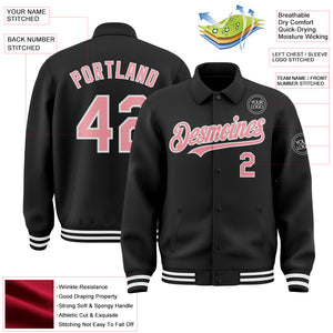 Custom Black Medium Pink-White Bomber Full-Snap Varsity Letterman Lapel Collar Byron Jacket