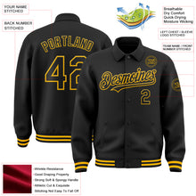 Load image into Gallery viewer, Custom Black Gold Bomber Full-Snap Varsity Letterman Lapel Collar Byron Jacket
