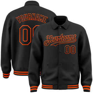 Custom Black Orange Bomber Full-Snap Varsity Letterman Lapel Collar Byron Jacket