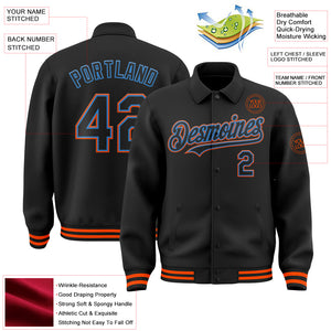 Custom Black Powder Blue-Orange Bomber Full-Snap Varsity Letterman Lapel Collar Byron Jacket