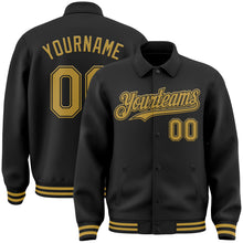 Load image into Gallery viewer, Custom Black Old Gold Bomber Full-Snap Varsity Letterman Lapel Collar Byron Jacket
