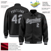 Load image into Gallery viewer, Custom Black Gray Bomber Full-Snap Varsity Letterman Lapel Collar Byron Jacket
