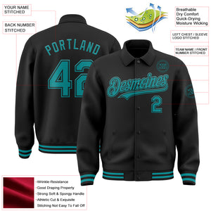 Custom Black Teal Bomber Full-Snap Varsity Letterman Lapel Collar Byron Jacket