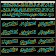 Load image into Gallery viewer, Custom Black Teal-Yellow Bomber Full-Snap Varsity Letterman Lapel Collar Byron Jacket
