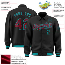 Load image into Gallery viewer, Custom Black Crimson-Teal Bomber Full-Snap Varsity Letterman Lapel Collar Byron Jacket
