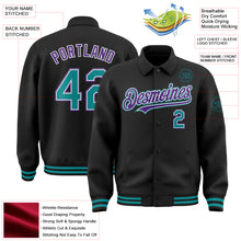 Load image into Gallery viewer, Custom Black Teal-Purple Bomber Full-Snap Varsity Letterman Lapel Collar Byron Jacket
