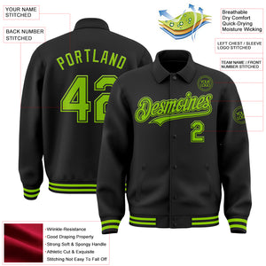 Custom Black Neon Green Bomber Full-Snap Varsity Letterman Lapel Collar Byron Jacket