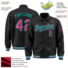 Load image into Gallery viewer, Custom Black Pink-Aqua Bomber Full-Snap Varsity Letterman Lapel Collar Byron Jacket
