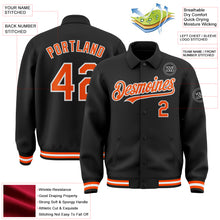 Load image into Gallery viewer, Custom Black Orange-White Bomber Full-Snap Varsity Letterman Lapel Collar Byron Jacket
