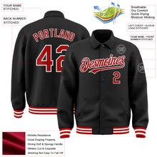 Load image into Gallery viewer, Custom Black Red-White Bomber Full-Snap Varsity Letterman Lapel Collar Byron Jacket
